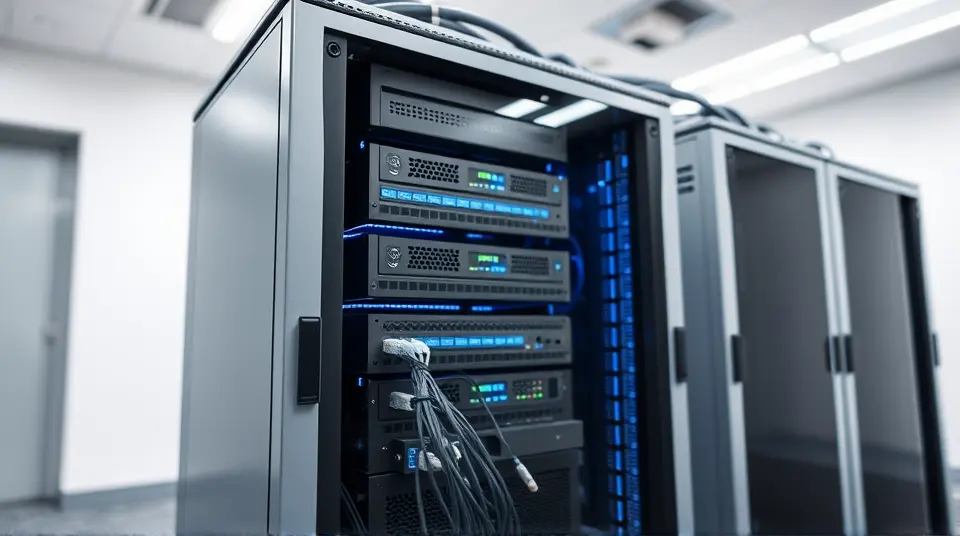 Server-Rack mit blauen LEDs